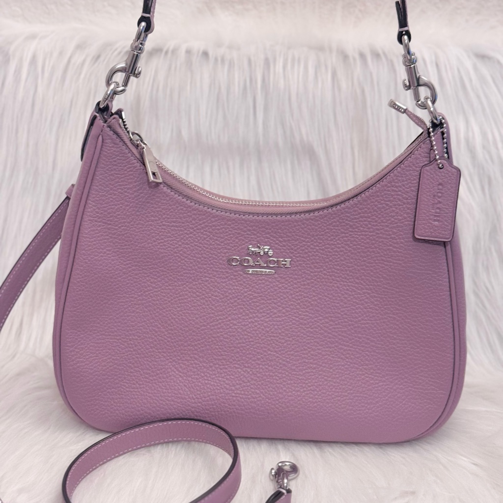 Nwt Coach Teri Hobo Bag Leather Cv935 In Silver/Jasmine Refined Pebble Leather